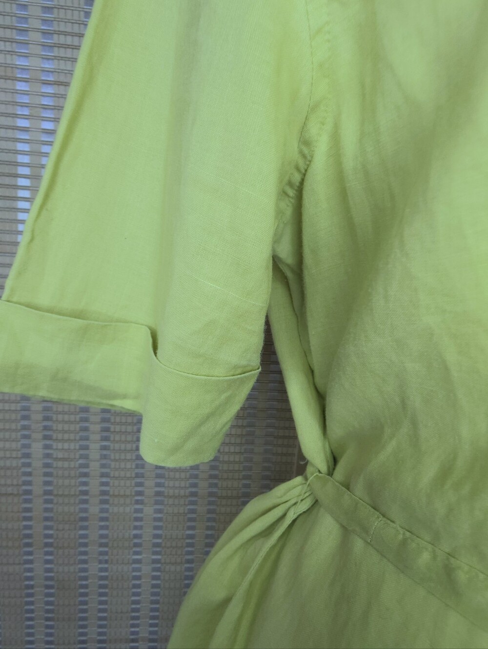 Chartreuse Green Button-down Tie-waist tunic style shirt / shirtdress size S/M - Picture 6 of 9